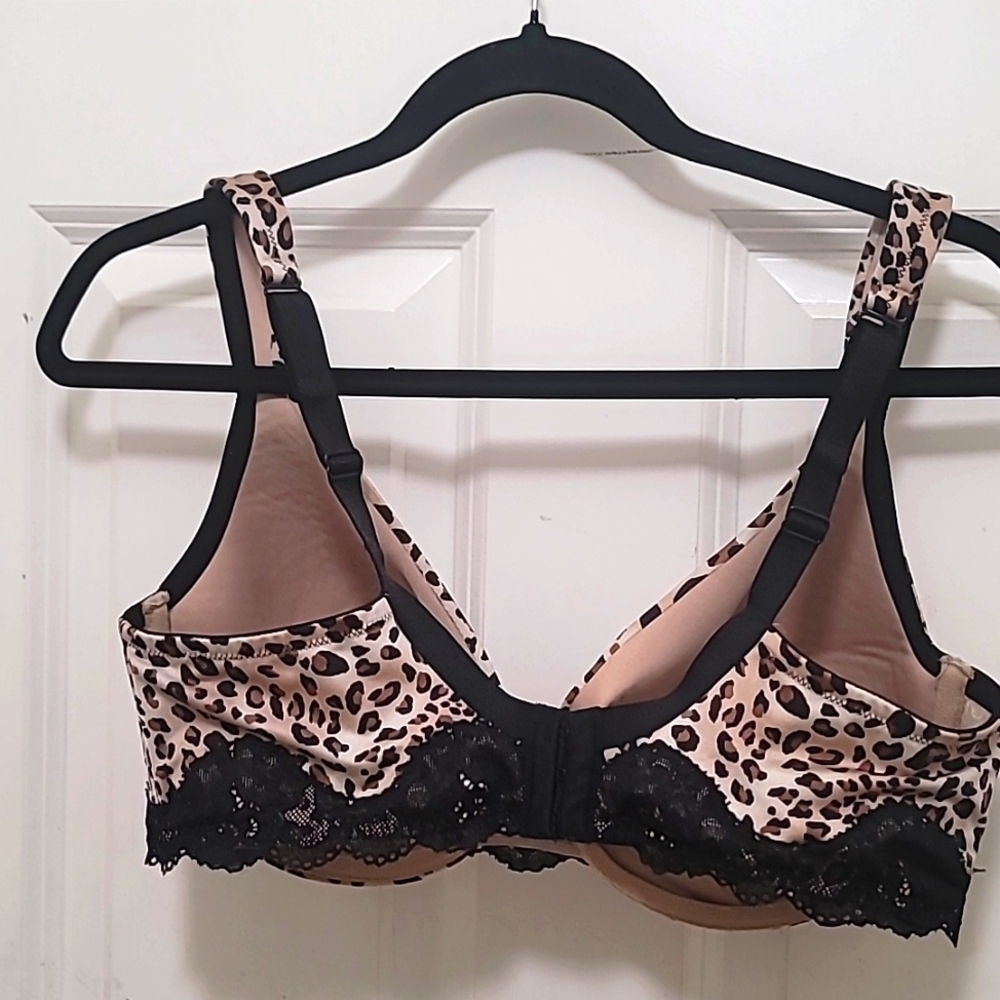 Cacique Leopard Print Lace Trim Bra Womens 40D Brown Animal Print Underwire - Picture 4 of 7